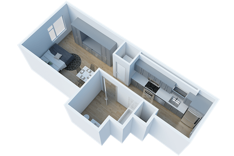 Floor plan for studio, 1 bath, 423 sqft